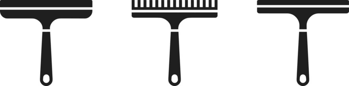 Three different squeegee or scraper tools in silhouette on a white background window cleaner cleaning