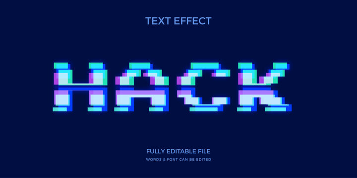 Glowing Cyberpunk Text Hack Effect with Neon Pixel Art Style on Dark Background
