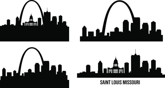 Saint Louis Missouri skyline silhouette collection featuring urban cityscape and landmark architecture vector illustration set
