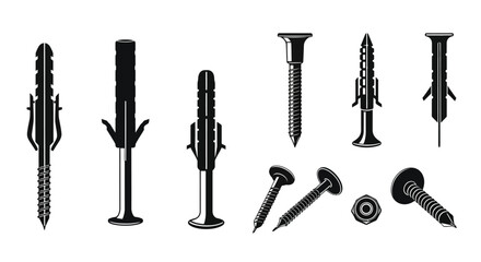 Assorted wall anchors and screws silhouette high quality professional detailed modern © Digonto