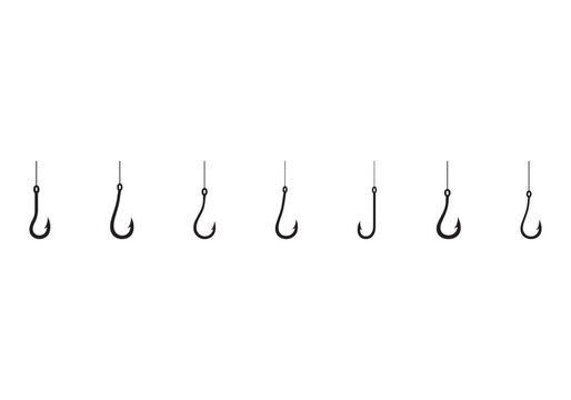 Set of Black Fishing Hooks on White Background.&rdquo;