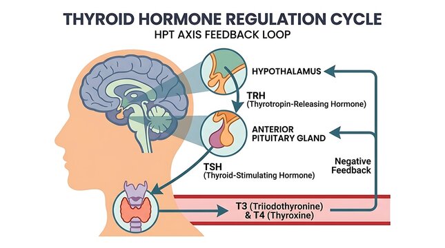 Diagram illustrating the thyroid hormone regulation cycle (hpt axis feedback