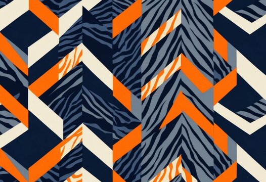 Abstract seamless pattern combining tiger print and geometric shapes