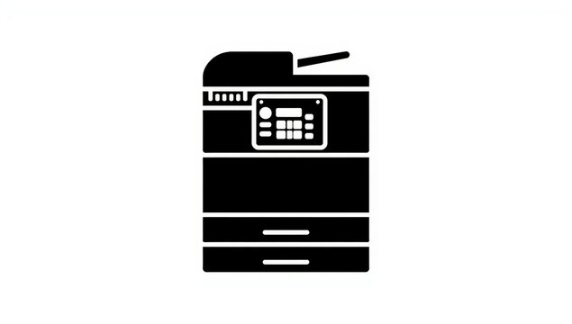 Black silhouette of an office printer with control panel on a white background