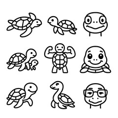 Fototapeta premium Cute cartoon turtles and funny expressions on dark background