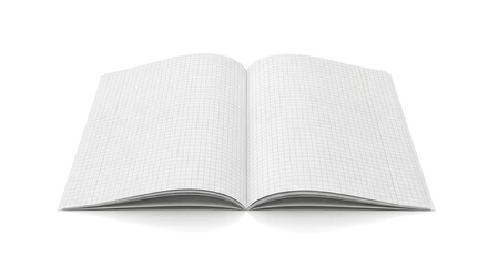 Fototapeta premium Open notebook with grid pattern pages, blank template for notes or calculations, isolated on white background