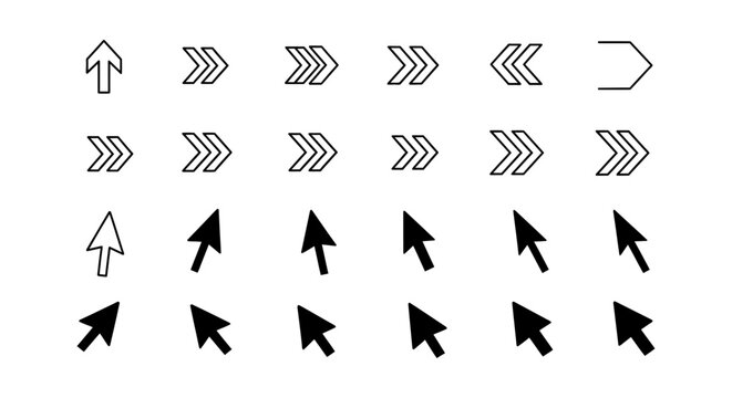 set of arrow icons and cursors for user interface design vector icons