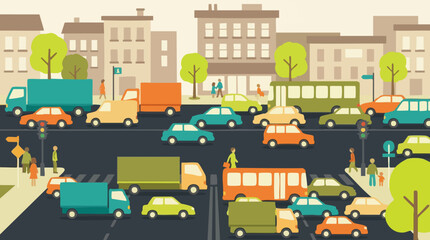 Naklejka premium Flat Design Illustration of Urban City Street Traffic Congestion