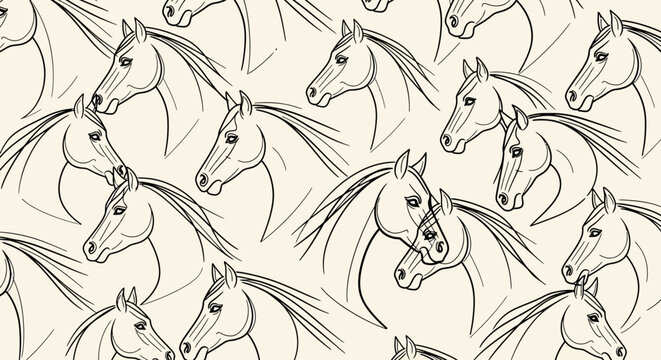 elegant horse head illustration seamless pattern stylized animal art