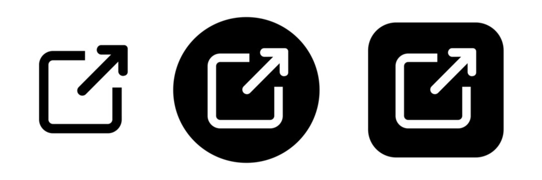 External link button icon set with open in new tab symbol. Expand, outbound, launch, and redirect icon for UI, UX, website, mobile app, and browser navigation