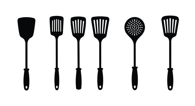Collection of kitchen spatulas and turners black silhouette high quality professional