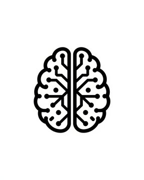 Brain icon with circuit board pattern black line art on white background