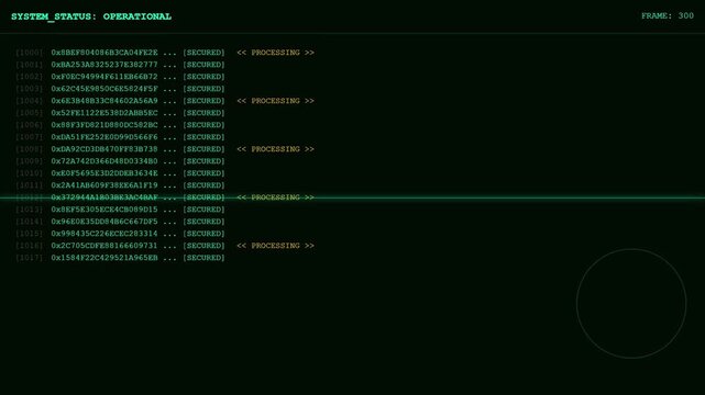 System Status Operational Secured Data Processing and Hexadecimal Code Stream Digital Tech Interface Animation.