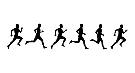 Obraz premium Set of running man silhouettes isolated on white background