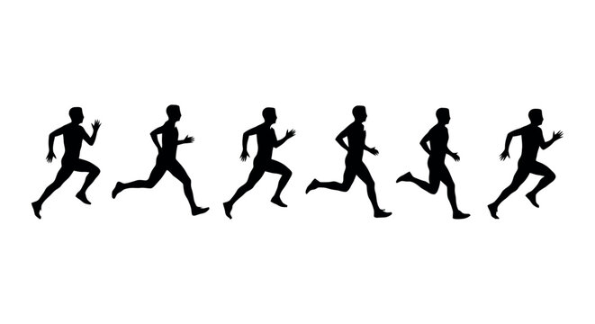 Set of running man silhouettes isolated on white background