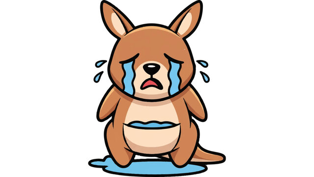 Sad Kangaroo: A charming cartoon kangaroo is depicted with tears streaming down its face, evoking empathy and sorrow