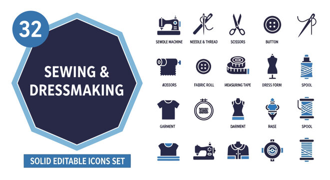 Sewing and Dressmaking Icons A Comprehensive Collection for Fashion Design and Tailoring Projects