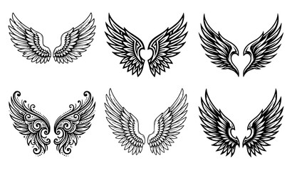 Naklejka premium Angel wings vector tattoo logo emblem design set
