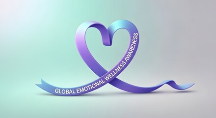 Fototapeta premium Emotional wellness awareness heart ribbon with global message on gradient background