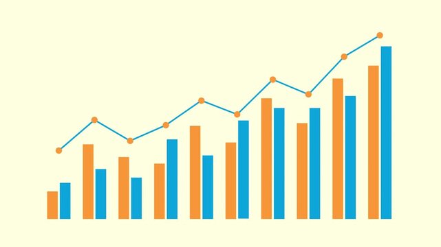Animated bar chart showing growth. Company value growth and macroeconomic data. Video clip in flat design style.