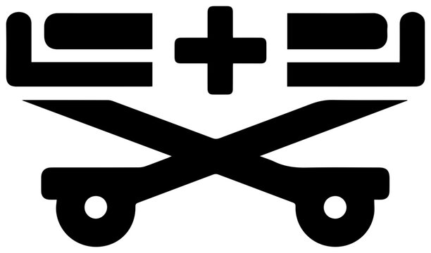 Solid black filled icon of a stretcher for emergency medical transport services on a white background
