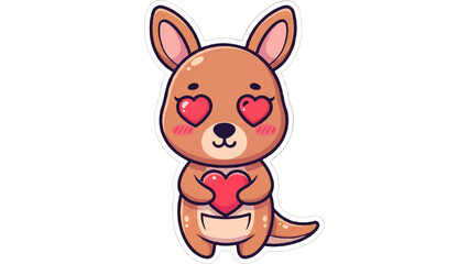 Obraz premium Cuddly Kangaroo’s Heartfelt Affection: An adorable kangaroo, radiating love with heart-shaped eyes, tenderly clutches a plush heart, embodying affection and compassion.
