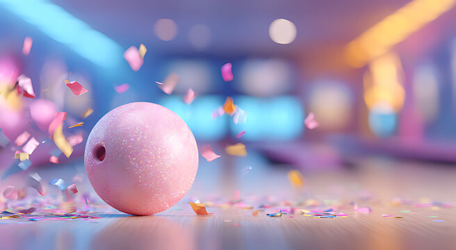 a pink glittery bowling ball rolling down