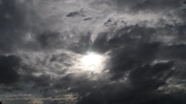 Clouds moving in the sky at sunset in a cloudy day.Time Lapse