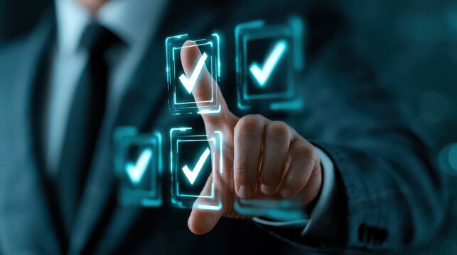 Business hand selecting digital checkboxes