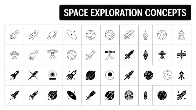 Space exploration concepts vector illustration with black holes, space stations