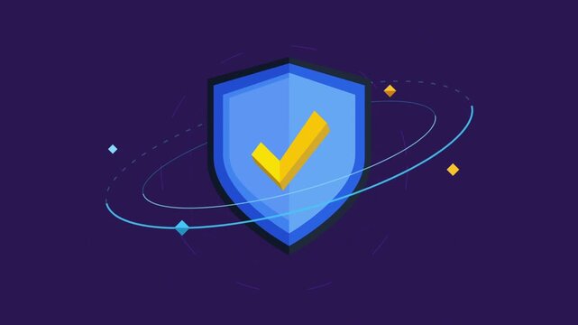 Animated shield icon with checkmark symbol for digital security concept