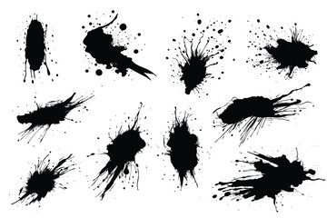 Fototapeta premium Ink splatters and paint drops on white background.