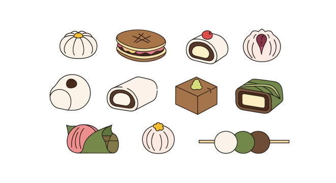 Assortment of traditional Japanese and Asian sweets and desserts.