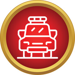 Police patrol car outline icon on a red button symbolizing emergency and authority © ylivdesign