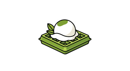 Delicious Matcha Waffle with Vanilla Ice Cream and Mint Leaf. © Heruu