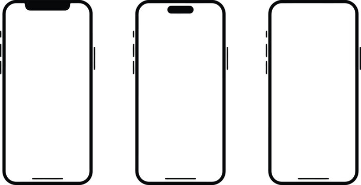 Smartphone mockup from different angles, mobile phone layout template set
