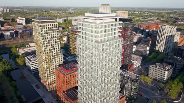 Amsterdam Zuidoost aerial skyline view featuring Spot district and contemporary housing development