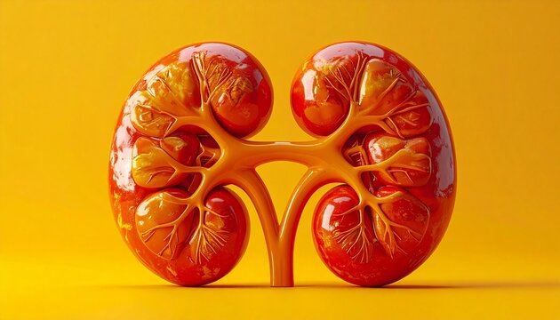 Striking 3D illustration showcasing the intricate details and vital functions of the human kidneys, emphasizing their critical role in maintaining body health and filtration processes