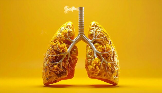 Human lungs isolated on yellow background. Medically Accurate Healthy Human Lungs Organ Respiratory System on Front View