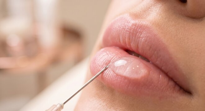Cosmetic lip filler injection into vermilion border