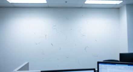 Fototapeta premium Eye floaters in field of vision against white office wall