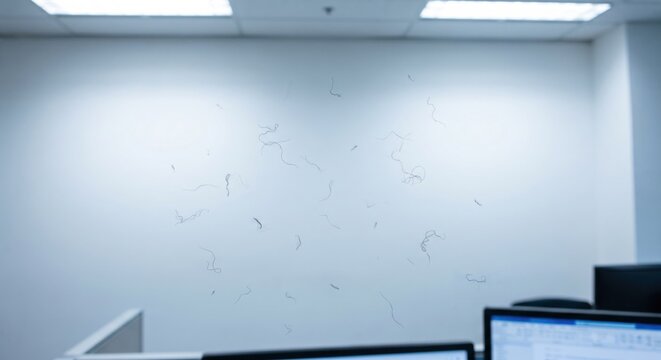 Eye floaters in field of vision against white office wall