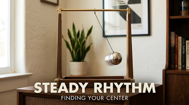 Steady Rhythm: A captivating display showcasing Newton's cradle, elegantly set in a serene interior space. The scene evokes a sense of balance, harmony, and the ceaseless flow of energy.