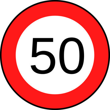 Speed limit 50 traffic sign, Speed limit 50 kilometers per hour road sign