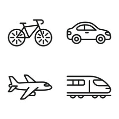Fototapeta premium Four transport vector icons including bicycle car airplane and train