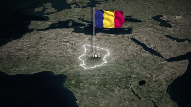 Chad Map Animation with 3D Waving of Chad National Flag and Glowing Border Animation on World Map