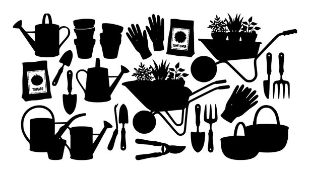 Decorative gardening tools vector illustration colorful garden equipment collection isolated on white