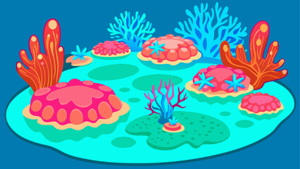 Colorful sea creatures and coral in underwater scene © ruposhi