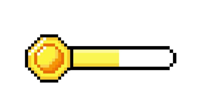 Retro pixel art golden progress bar featuring a hexagonal coin-like start, ideal for classic video game interface design