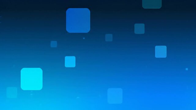 Abstract blue background with various size rounded square shapes moving upwards